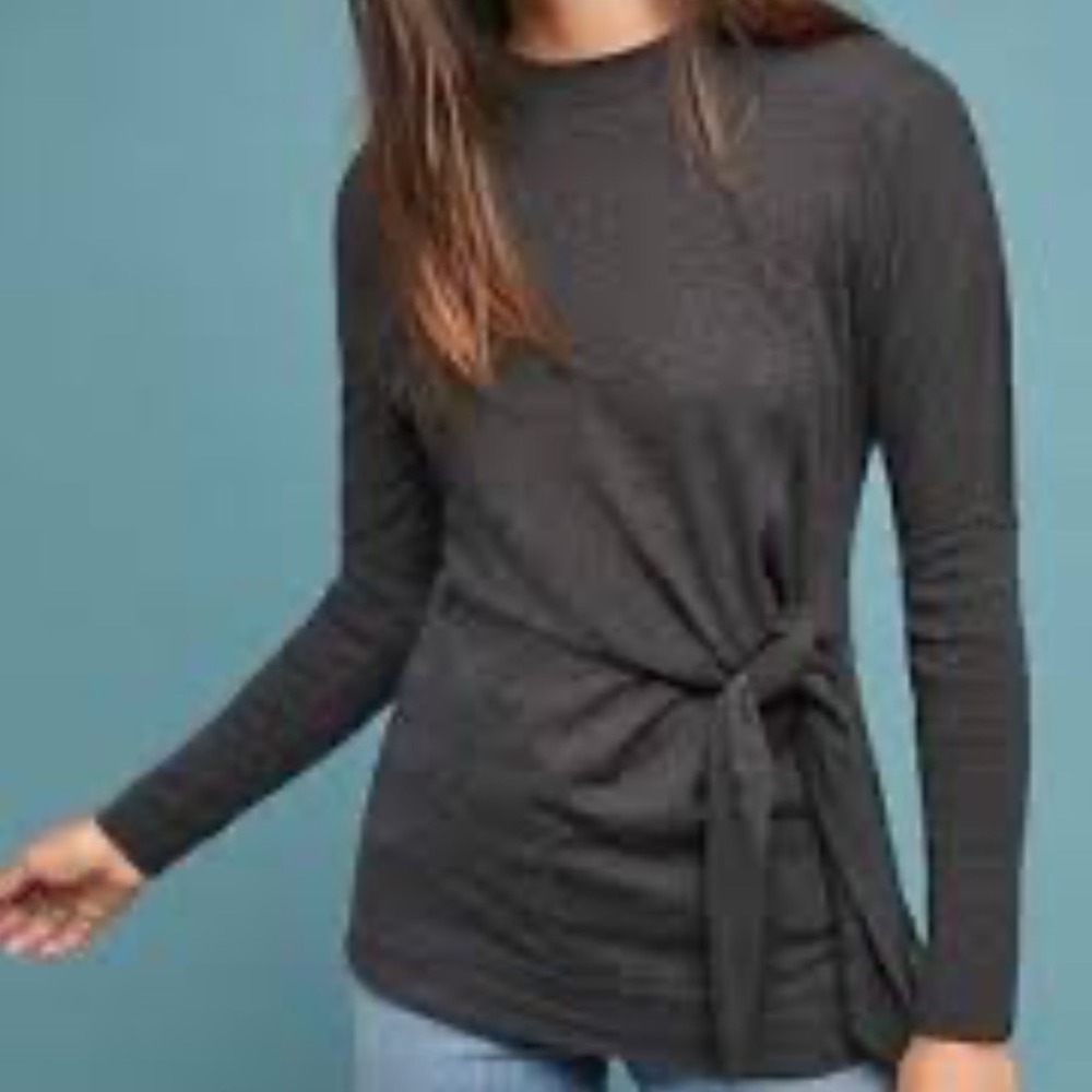 Field Flower Anthropologie Charcoal Gray Side Tie Silk Blend Knit Top Womens M